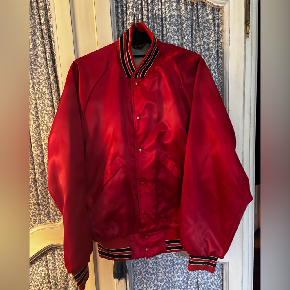 Dunbrooke Men's Vintage Red Satin Bomber Jacket